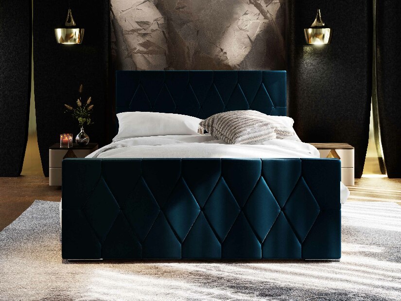 Manželská postel 180 cm Alex (tmavě modrá) (s roštem a úložným prostorem)