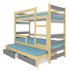 Patrová dětská postel 180x75 cm Karin (s roštem a matrací) (borovice + šedá)