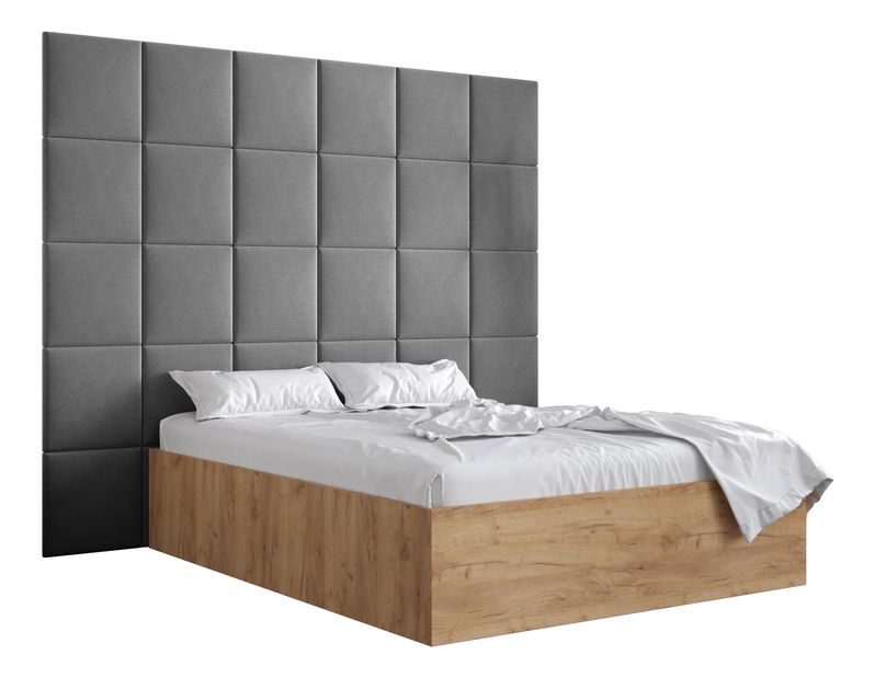 Manželská postel s čalouněným čelem 160 cm Brittany 3 (dub craft zlatý + šedá) (s roštem)