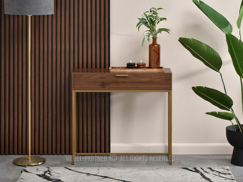 Konzolový stolek Norma M (ořech + zlatá)