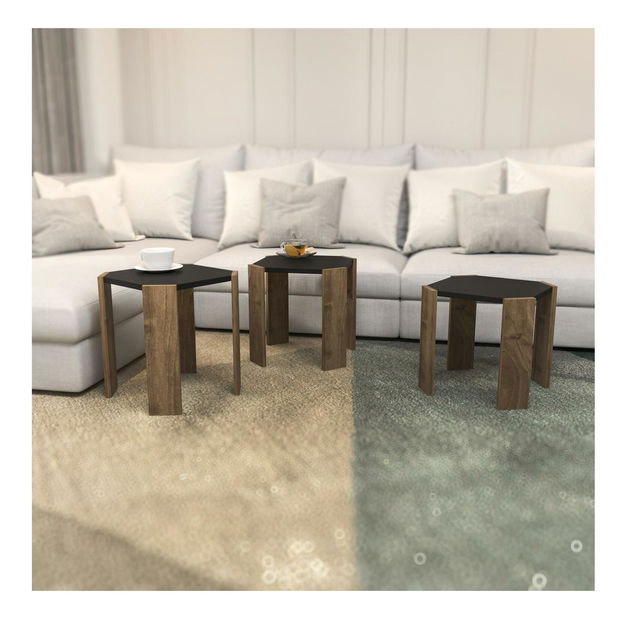 Set 3 konferenčních stolků Lorizolla (antracit + ořech)