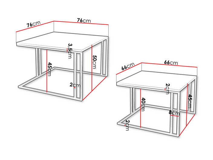 Set 2 konferenčních stolků Froyd (černá + mramor bílý)