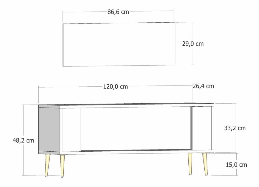 TV stolek/skříňka Retrotopic (antracit + zlatá)