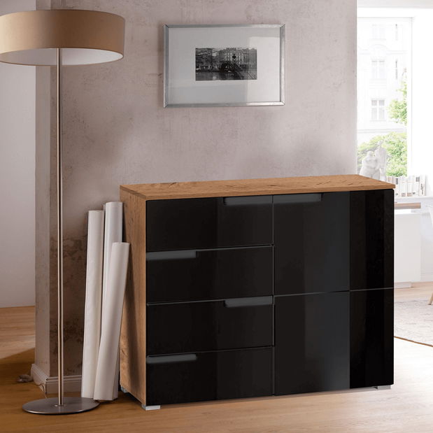 Kombinovaná komoda Merissa typ 3 (černý lesk + dub wotan)