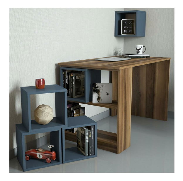 PC stolek s policí Blanchet (ořech + modrošedá)