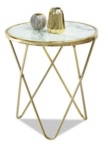 Konferenční stolek Armin S (bílý mramor + zlatá)