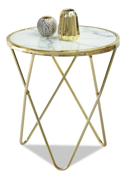 Konferenční stolek Armin S (bílý mramor + zlatá)