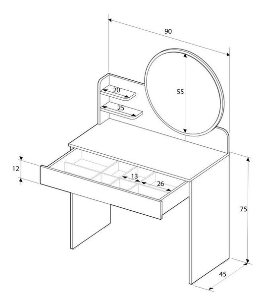 Toaletní stolek Trinity 2 (bílá) (se zrcadlem)