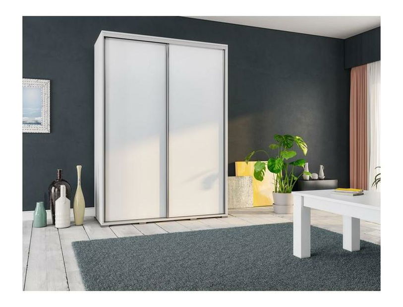 Šatní skříň s posuvnými dveřmi Peldon 155 (bílá) (se zrcadlem)