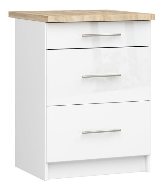 Dolní kuchyňská skříňka Ozara S60 3SZ (bílá + bílý lesk)