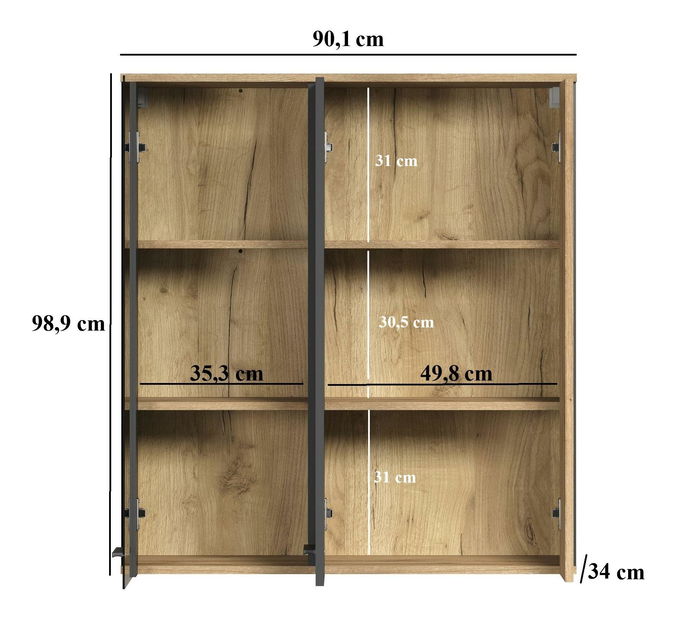 Závěsná vitrína Esferas (grafit + dub evoke)