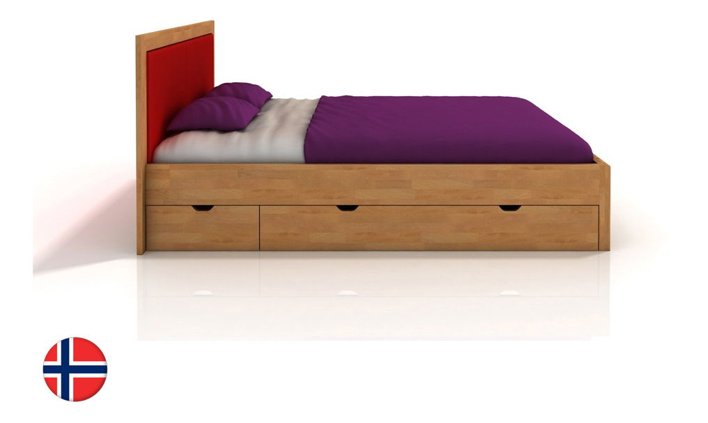 Manželská postel 180 cm Naturlig Manglerud High Drawers (buk)