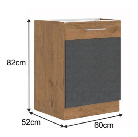 Dolní kuchyňská skříňka 60 D 1F BB Velaga (šedá matná + dub lancelot)