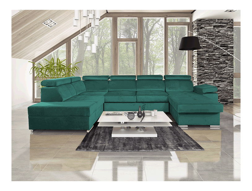 Rohová sedačka ve tvaru U Lamour (smaragdová) (P)