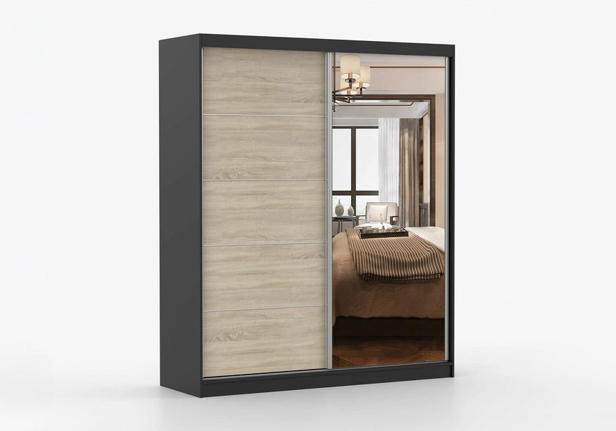 Šatní skříň Beyla 03 (černá + dub sonoma)