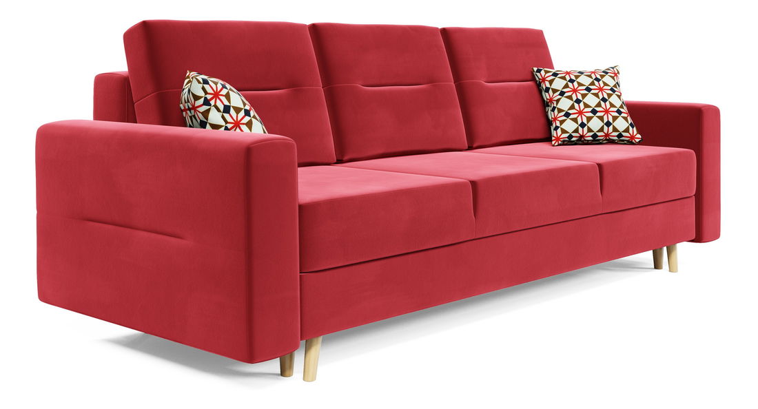 Rozkládací pohovka Bergenia (červená + vzorované polštáře)