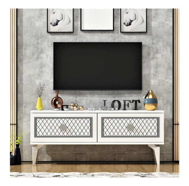 TV stolek/skříňka Mukanu (bílá + stříbrná)