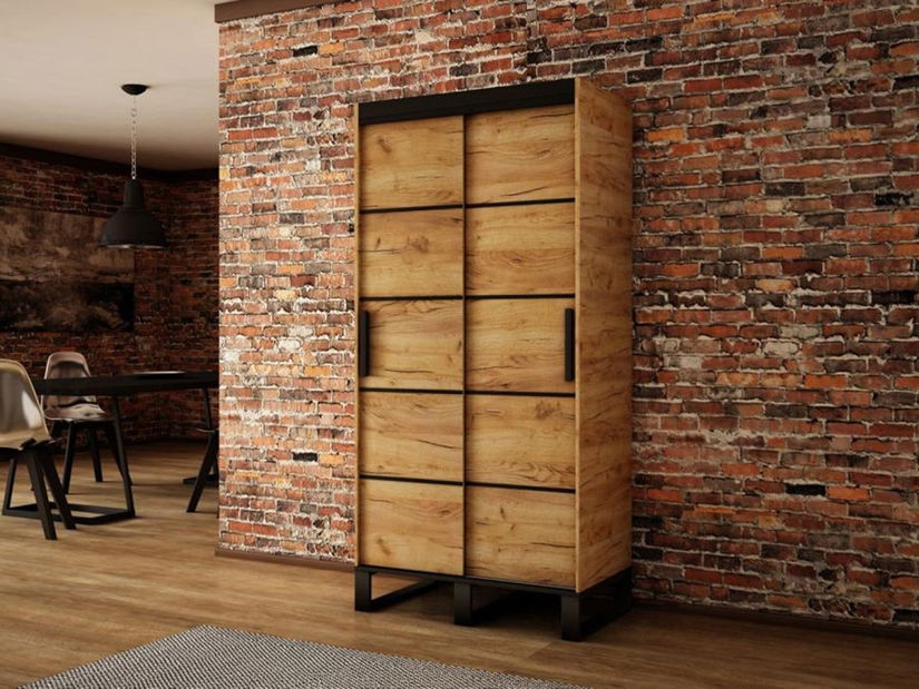 Šatní skříň 100 cm Willow V1 (dub craft zlatý + černá) *výprodej