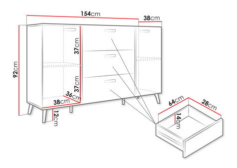 Komoda Rostasi 2D3SZ (kašmír lesklý + zlatá)