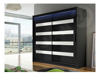 Skříň London XI (černý + černý + bílý lacobel) *bazar