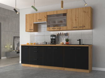 Kuchyně 260 cm Miraluna (dub artisan + černá matná)