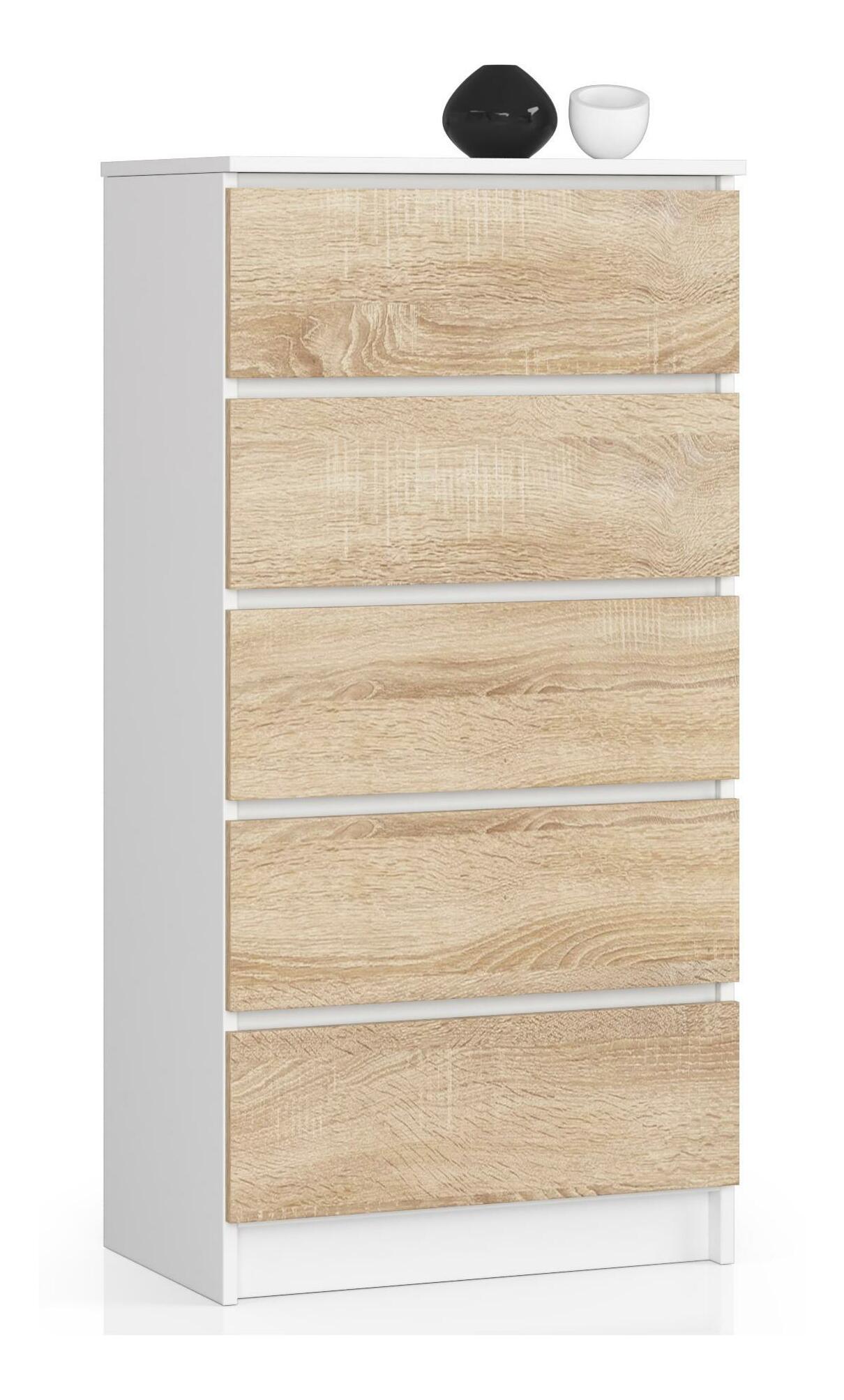 Komoda Kalista V (bílá + dub sonoma)