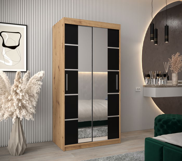 Šatní skříň 100 cm Verika 4 100 (dub artisan + černá)