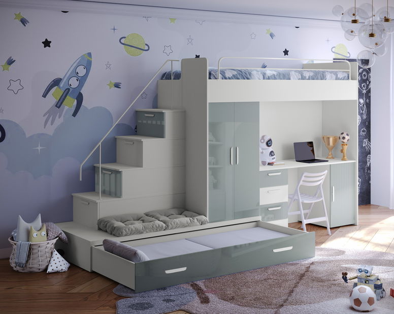 Dětská postel Ruby V (kašmír + lesk mátový) (s rošty)