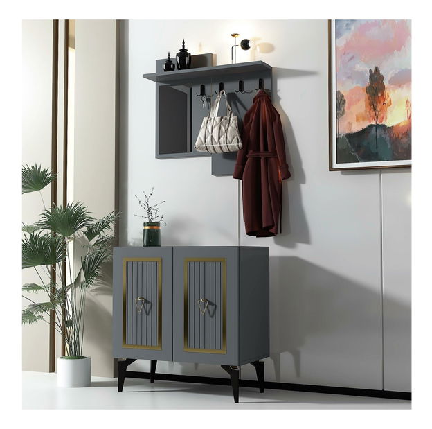 Předsíňová sestava Tideno (antracit + zlatá)