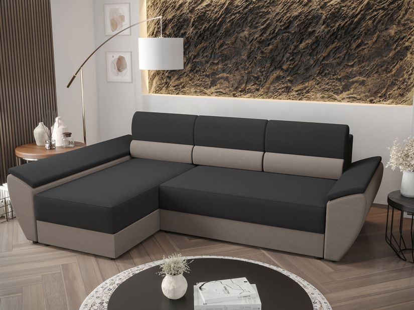 Rohová sedací souprava Radiant L3 (černá + capuccino) (L)