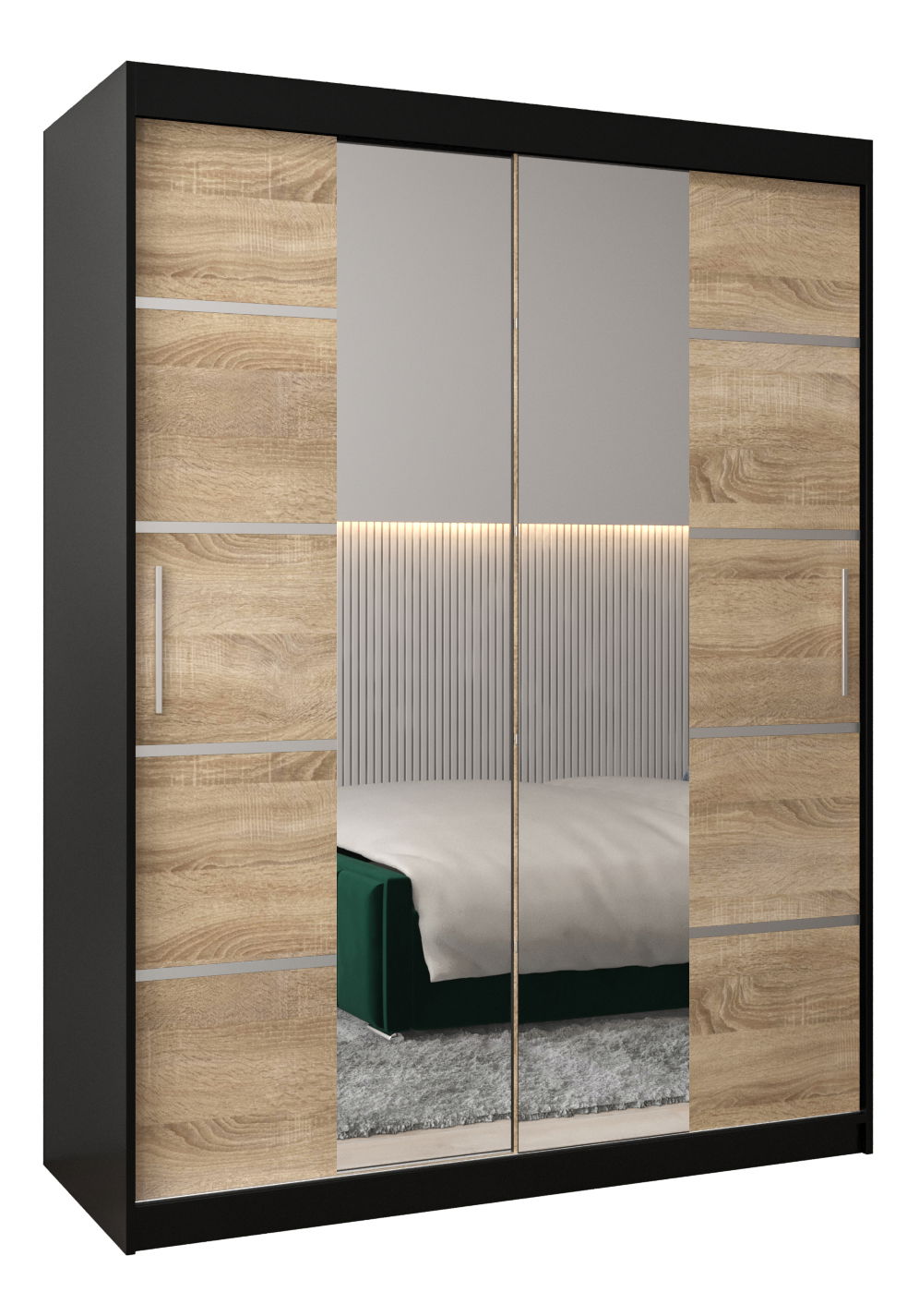 Šatní skříň 180 cm Verika 4 180 (černá + dub sonoma)