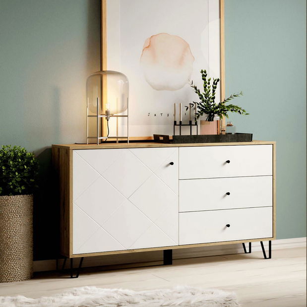 Komoda Baiano (dub artisan + bílá)