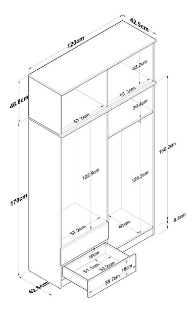 Šatní skříň Bastet 121 (ořech + bílá)