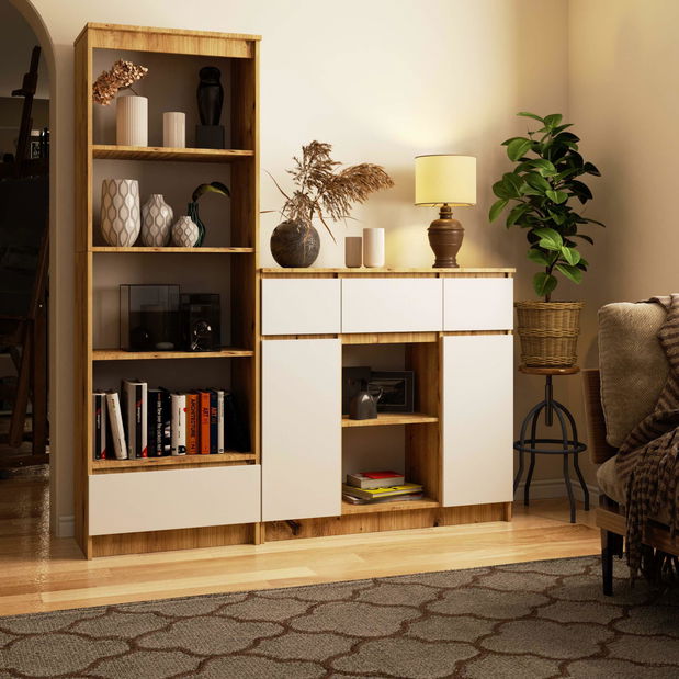 Komoda Kalista VII (dub artisan + bílá)