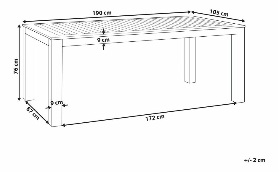 Zahradní stůl 190x105 cm (světlé dřevo)