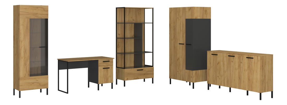 Komoda Shanna (dub craft zlatý + antracit)