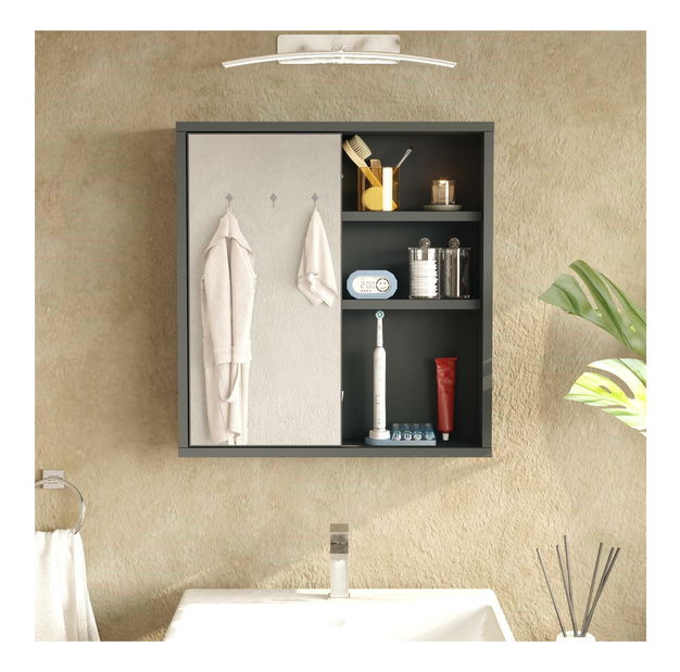 Závěsná koupelnová skříňka Nastoretta (se zrcadlem) (antracit)