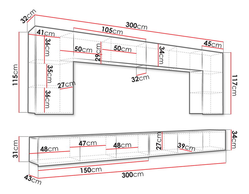 Obývací stěna Brolani XIII (černá + černý lesk + bílá + bílý lesk)