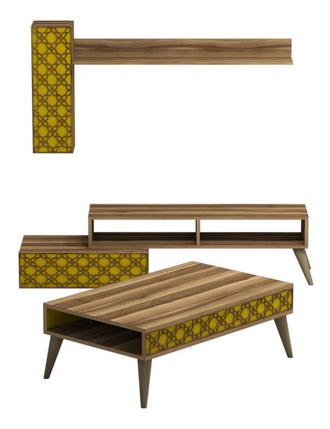 Sada nábytku do obývacího pokoje Komite (ořech + žlutá)