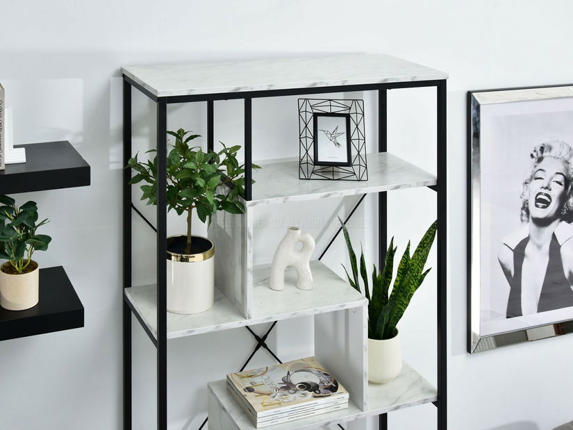 Regál Harp B (bílý mramor + černá)