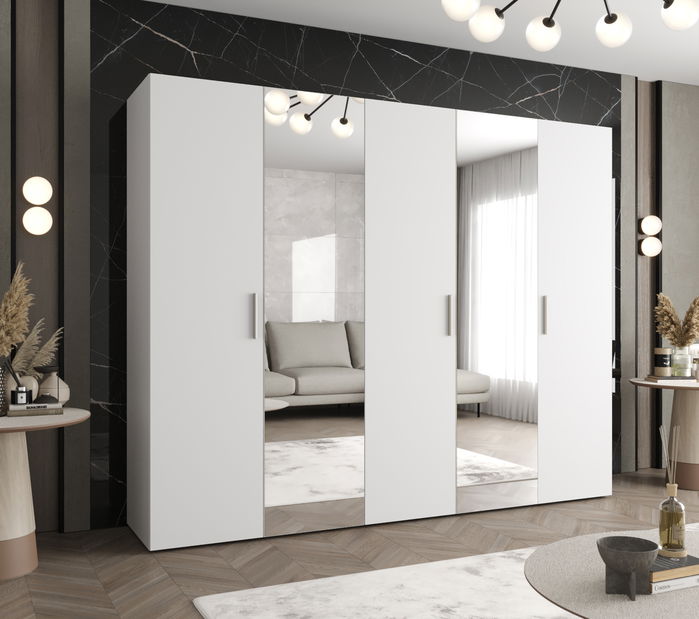 Šatní skříň 250 cm Borry 2 (bílá + stříbrná)