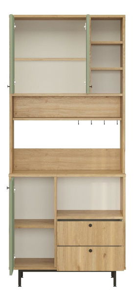 Policová skříň Rebutia 6 (dub + zelená)