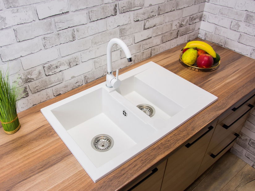 Kuchyňský dřez Dortuna (bílá) (bez otvoru pro baterii) (P)