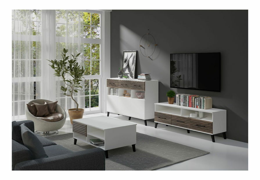 Vitrína Corleone 2 (bílá + dub flagstaff)