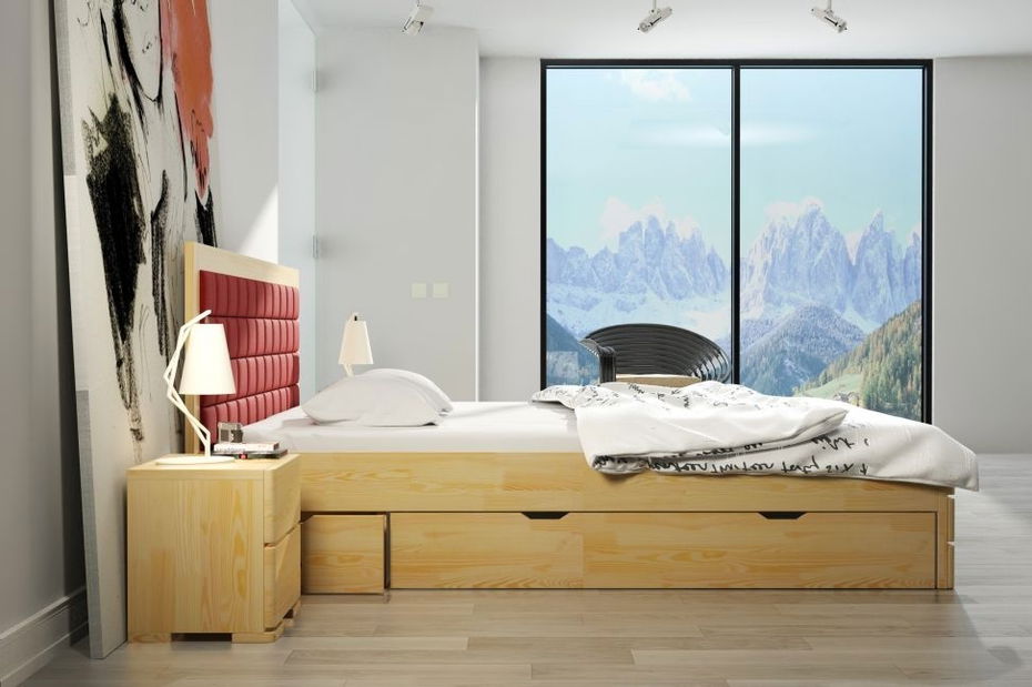 Manželská postel 200 cm Naturlig Storhamar High Drawers (borovice)