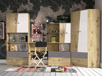 Nábytek do studentského pokoje Seraphina IV (dub artisan + bílá + šedá)