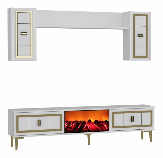 Obývací stěna s krbem Orino (šedá + černá)