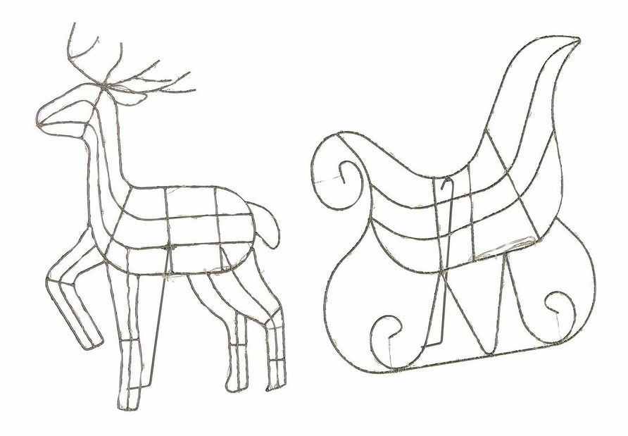 Venkovní dekorace saně a sob Spica (stříbrná) (s osvětlením)