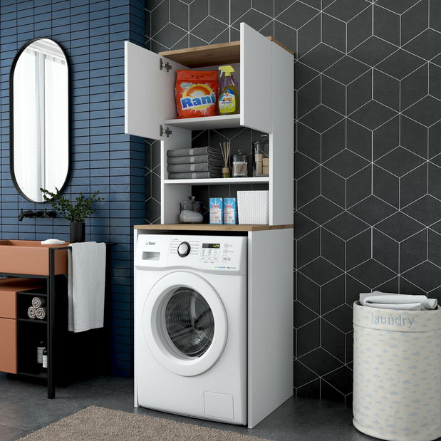 Koupelnová skříňka Karoline 101 (Bílá + Ořech)