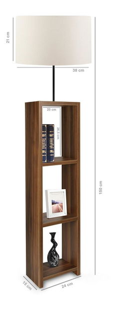 Stojanová lampa s policemi Astaresta 7 (krémová + tmavé dřevo)